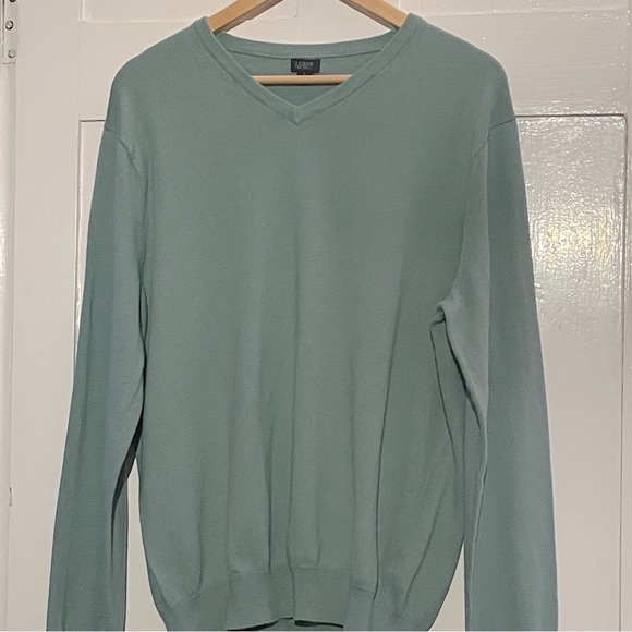 J. Crew cashmere & cotton sea foam v-neck large - Picture 2 of 8